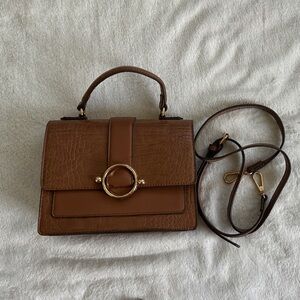 Anne Klein Brown Crossbody Bag with Gold Ring Detail